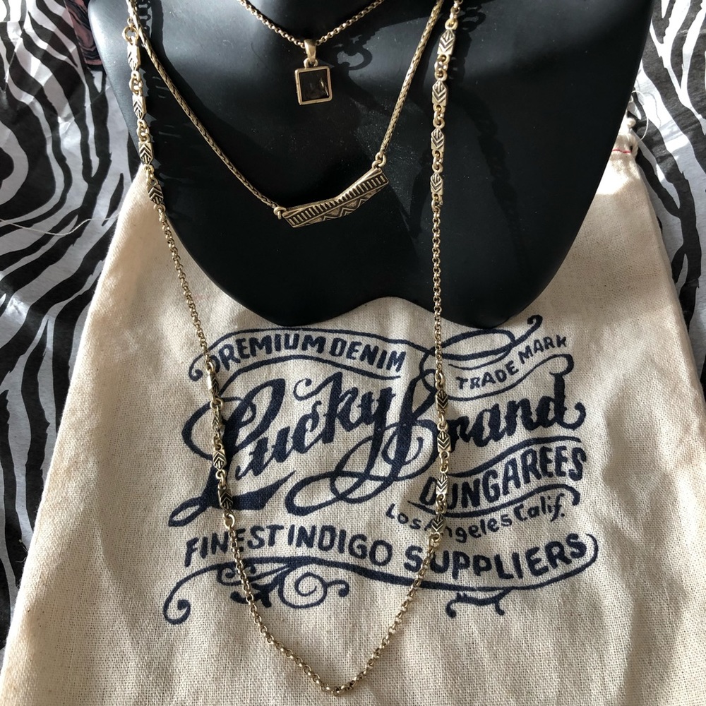 Lucky Brand 3 layer gold statement necklace.